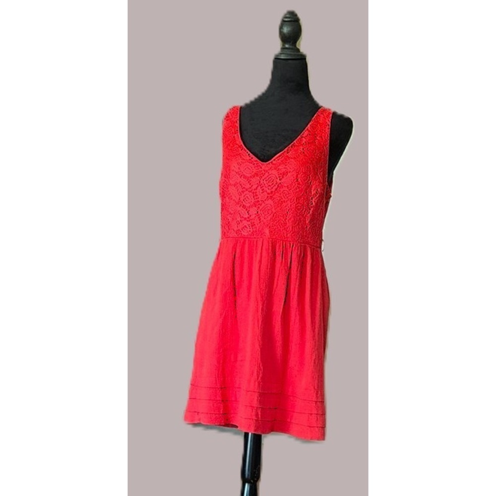Jodi Kristopher Womens 13 Coral Crochet Lace V-Neck Sleeveless Sundress RN75010‎
